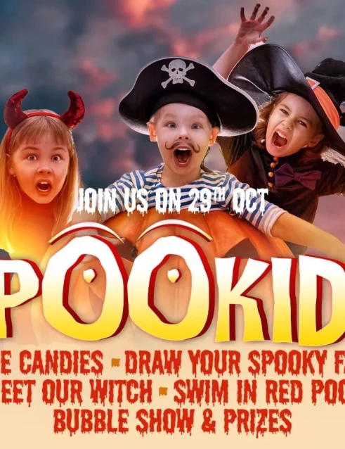 Banner für eine Halloween-Party für Kinder namens „Spookids“ im Al Maya Resort in Abu Dhabi