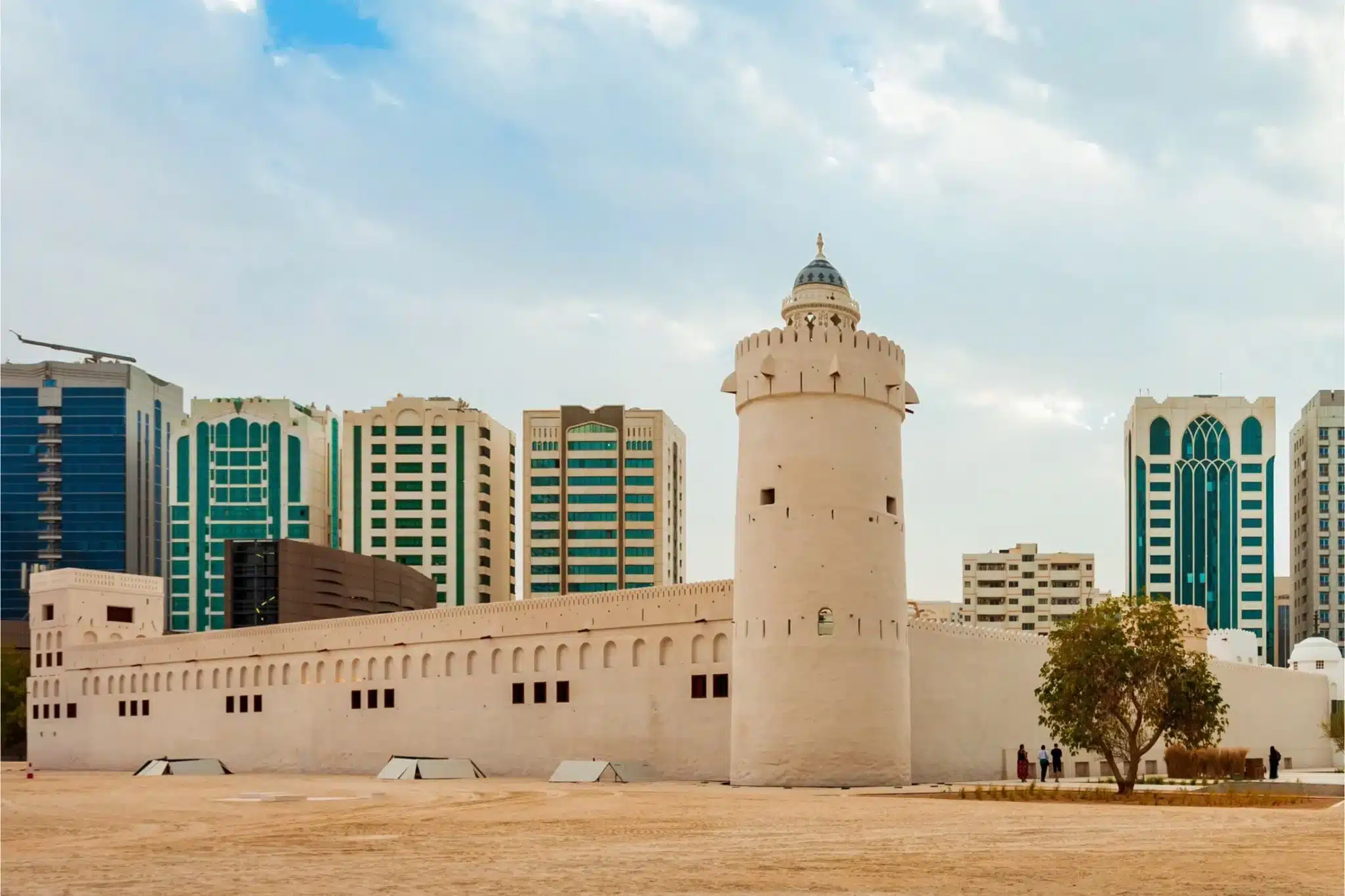 Qasr Al Hosn fort with Abu Dhabi skyline in the background