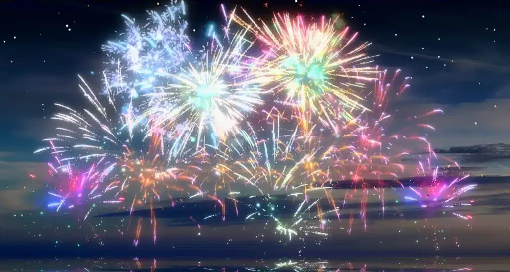 Farbenfrohe Feuerwerke erhellen den Nachthimmel von Abu Dhabi während der Neujahrsfeierlichkeiten in Abu Dhabi.