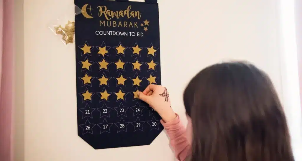 Ramadan countdown calendar with star markers used as part of family Ramadan decorations